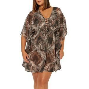 NWT Bleu Rod Beattie SNAKE Python Printed Caftan Swim Cover-up 1X